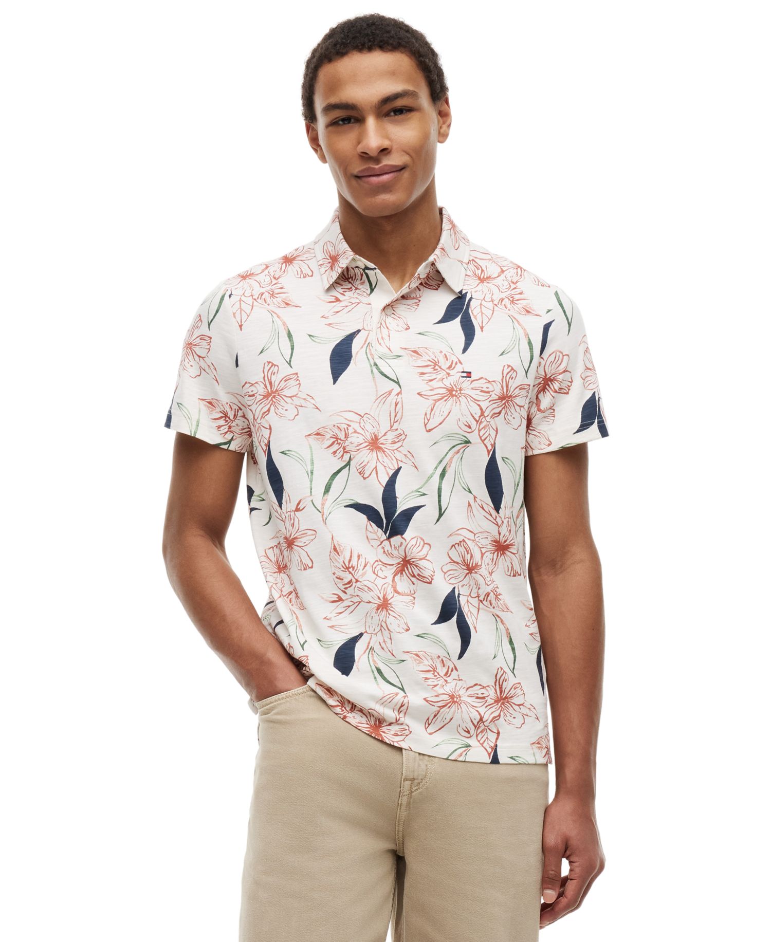 Men's Slub Jersey Allover Print Regular-Fit Polo Shirt