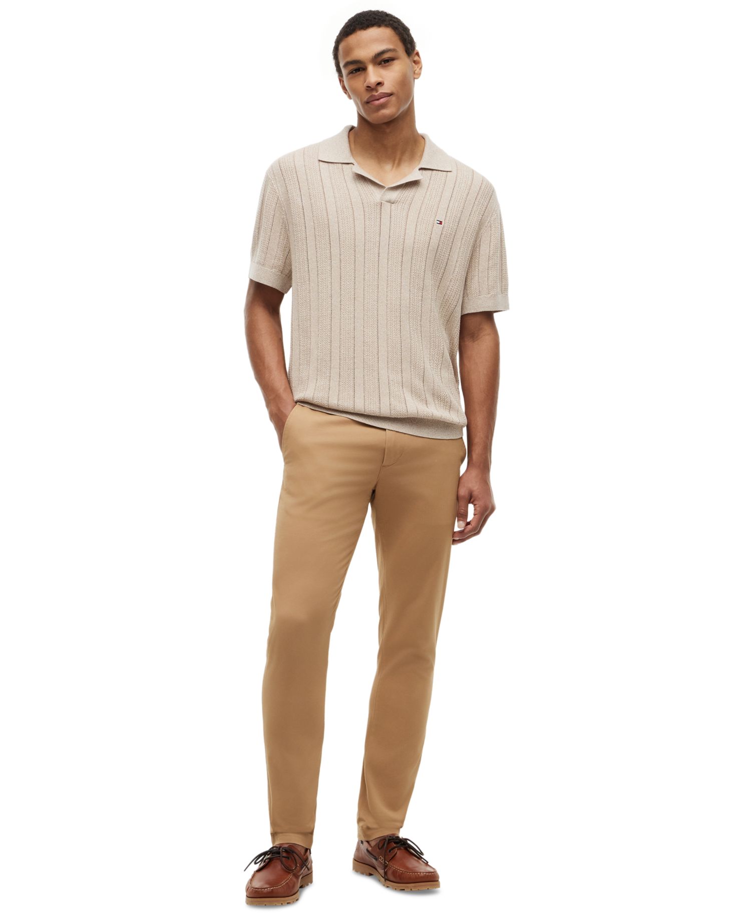 Men's Open Knit Johnny Collar Sweater Polo