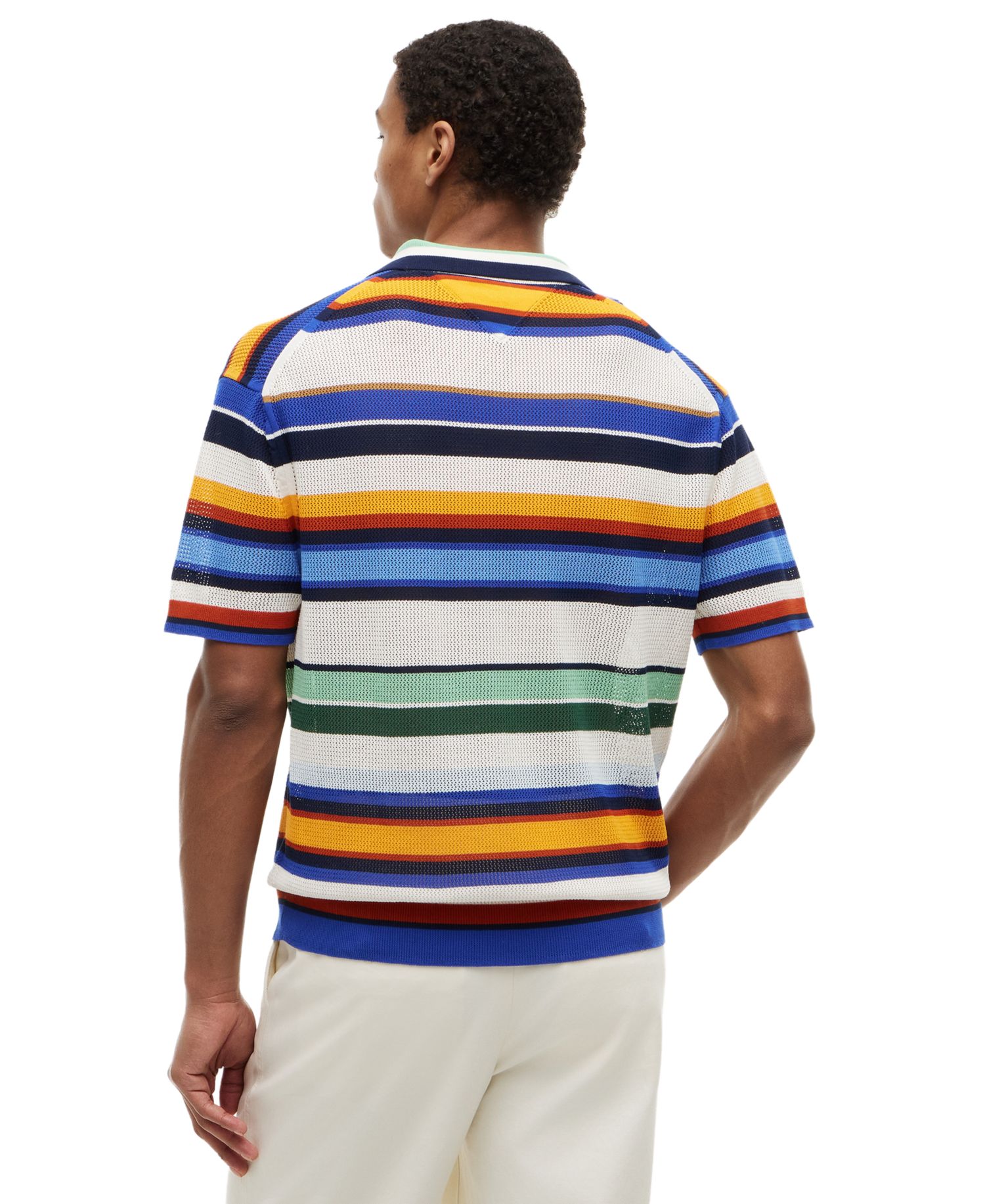 Men's Multi-Stripe Johnny Collar Short-Sleeve Knit Polo Shirt