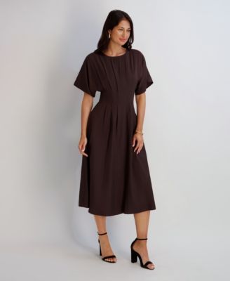 Women's Dolman-Sleeve Cinched-Waist Midi Dress