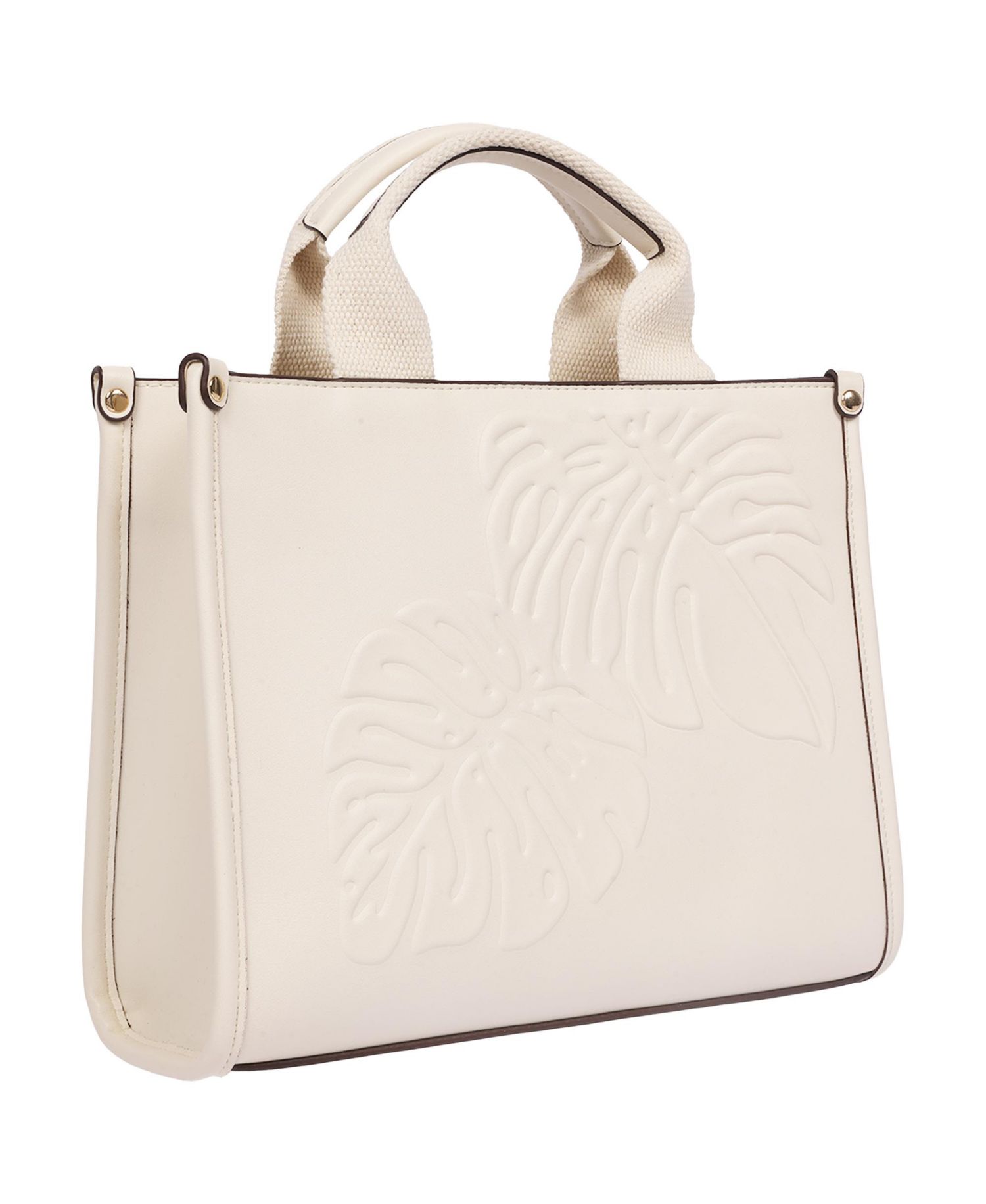 Darcy Leaf Motif Medium Tote – Embossed PU Convertible Top Handle and Crossbody Bag