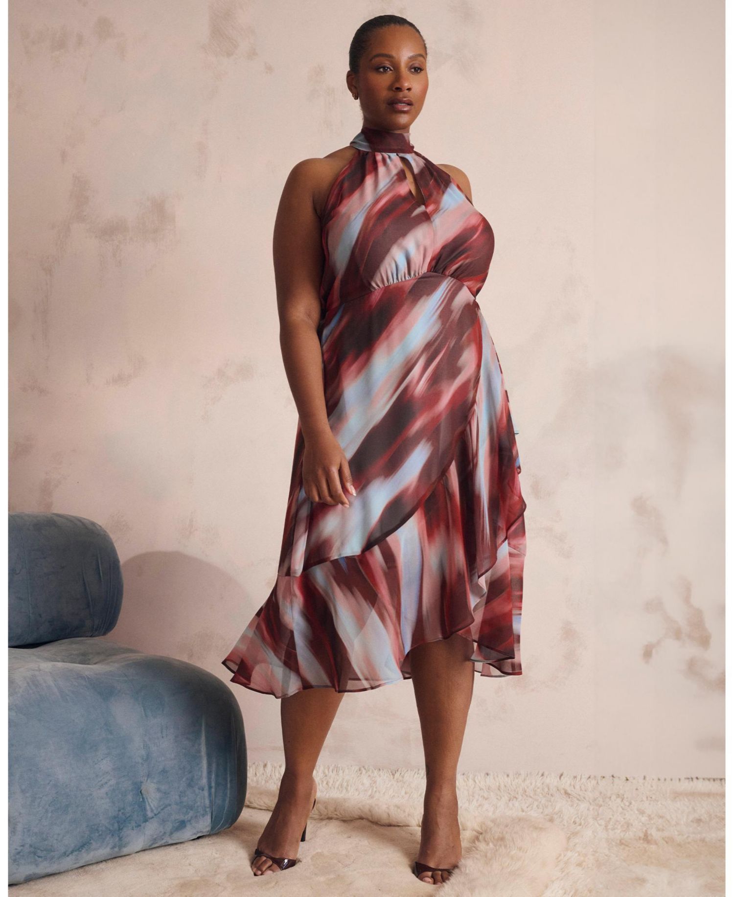 Plus Size Madelena Print Halter Wrap Fit Flare Midi Dress