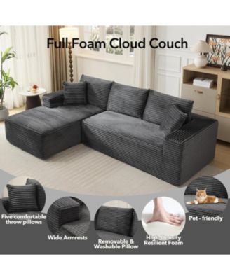 Cloud Sectional Couch with L-Shape Chaise- Modern Plush Corduroy Sofa for Living Room