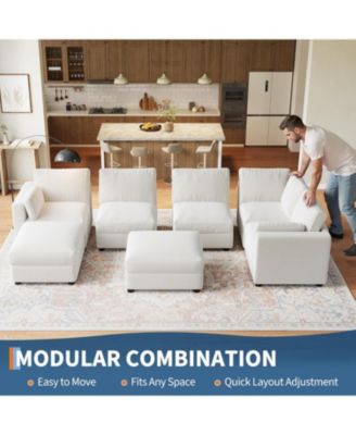 Modular Sectional Sofa L-Shaped Couch with Movable Ottoman- Convertible Chenille Sofa