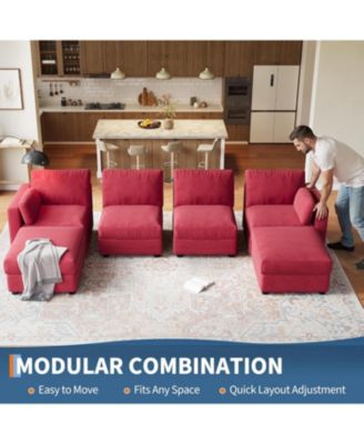 Modular Sectional Sofa L-Shaped Couch with Movable Ottoman- Convertible Chenille Sofa