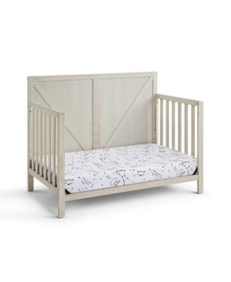 Washed Gray 4 in 1 convertible crib with industrial farmhouse style soft distressed finish 3 adjustable mattress heights for baby nursery