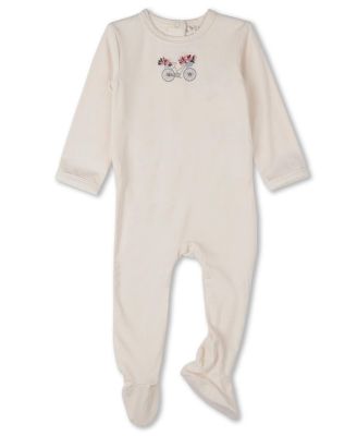 Baby Girls "Bicycle Basket of Blooms" Embroidered Footie