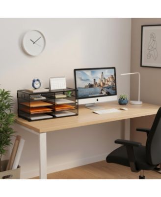 5 Tier 8 Compartment Mesh Desk Organizer Portable Handle Metal File Sorter for Office Home School