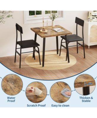 Dining Table Set for 2, Wood Kitchen Table with 2 Upholstered Chairs, Space-Saving Kitchen and Dining Room Furniture for Small Spaces
