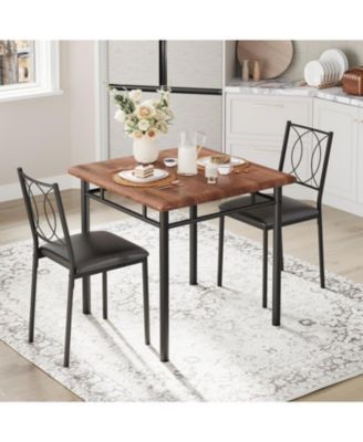 Dining Table Set for 2, Small Kitchen Table with Upholstered Chairs, Farmhouse Wood Dining Table Chairs for Kitchen Room, Small Spaces