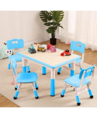 Kids Table and 4 Chairs Set, Toddler Height Adjustable Desk with Graffiti Desktop, Non-Slip Legs, Max 300lbs,Arts and Crafts Table