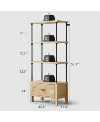 4 Tier Wood Bookshelf with Door and Storage Cabinet