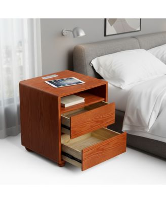 Elegant Modern Wooden Nightstand with 2 Drawers Natural Finish Bedside Table for Bedroom Living Room