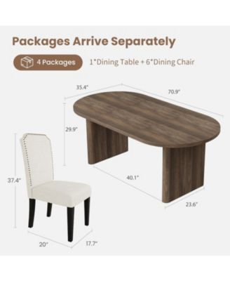 70.8 Inch Oval Dining Table with Upholstered Dining Chairs, Kitchen Table with Sturdy Wooden Base, High Back Dining Chair with Wood Legs