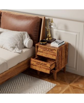 Modern Neutral Nightstand with Storage Space and LED Light Glass Top Jewelry Storage Bedside Table