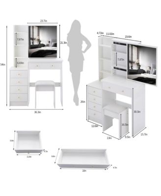 Modern Medium LED Vanity Table with Bedside Cabinet Slide Mirror Classic and Cushioned Stool