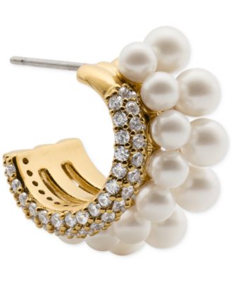 Cubic Zirconia & Imitation Pearl Girlie Pearlie Stacked Huggie Earrings