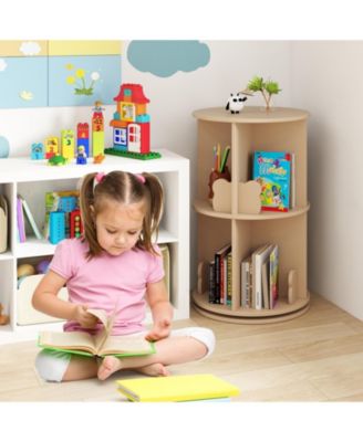2 Tier Freestanding Kids Rotating Bookshelf Storage Rack with Bear Baffles