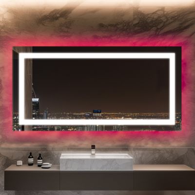 LUVOD 48”x24” Rectangle Smart LED Bathroom Mirror Smart LED Bathroom Mirror Digital Display Anti Fog Memory Function