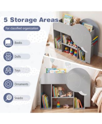 Montessori Bookshelf with Elephant Shape 3-Tier Toddler Toy Storage Organizer
