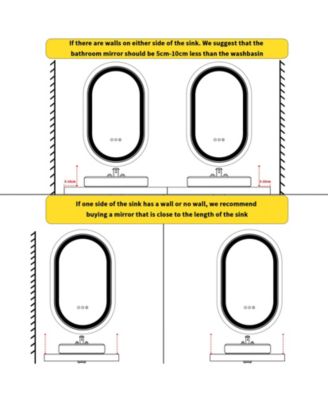 19.68”x39.37” Anti-Fog Lighted Oval Bathroom Mirror Frontlit Touch Dimmable for Wall Vanity