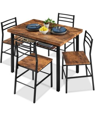5-Piece Modern Dining Set, Kitchen Table W/ 4 Matching Chairs and Storage Rack