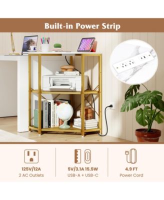 Corner Printer Stand with Power Outlet 3-Tier Storage Rack with Adjustable Shelf