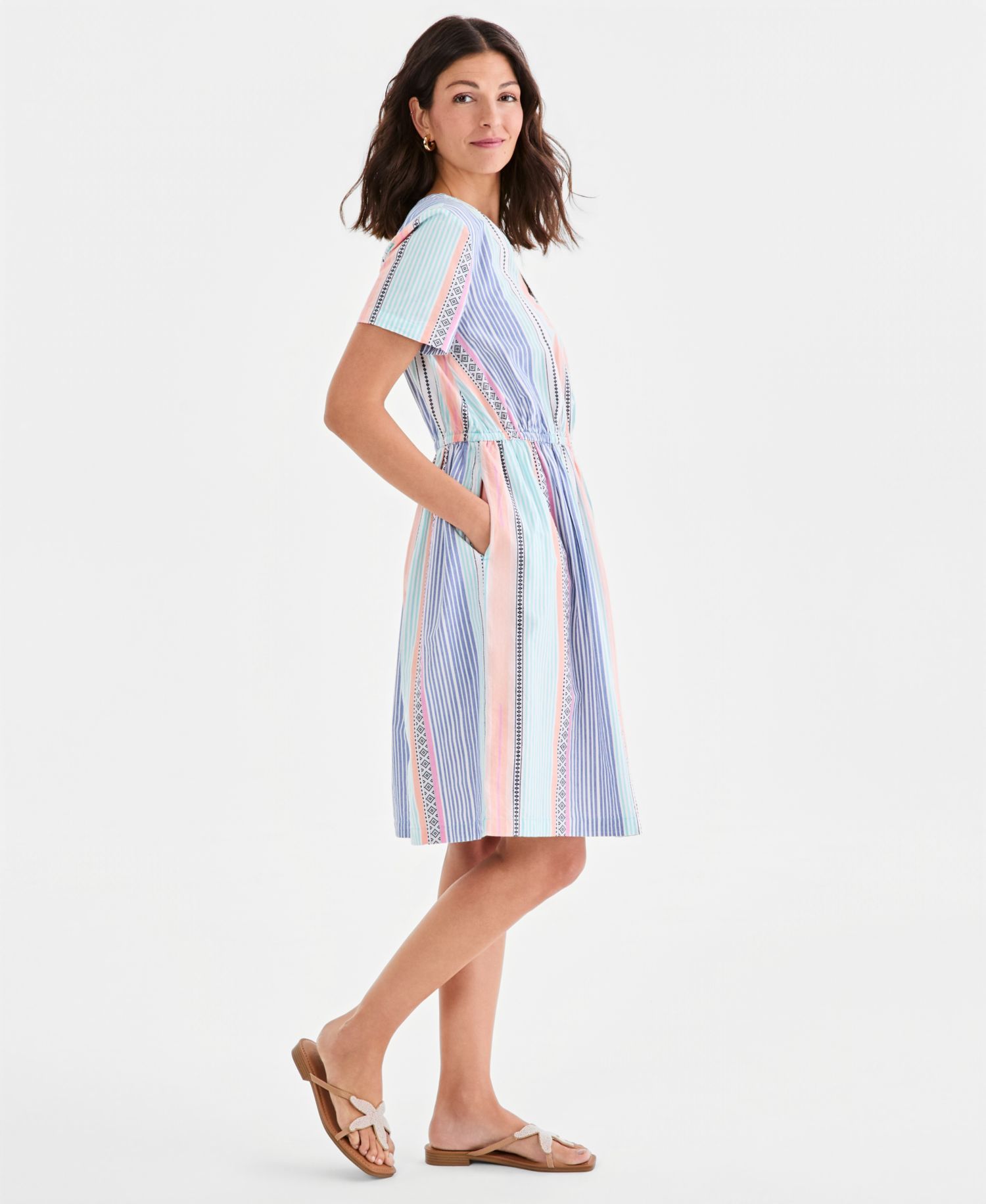 Women's Printed Cotton V-Neck Dress