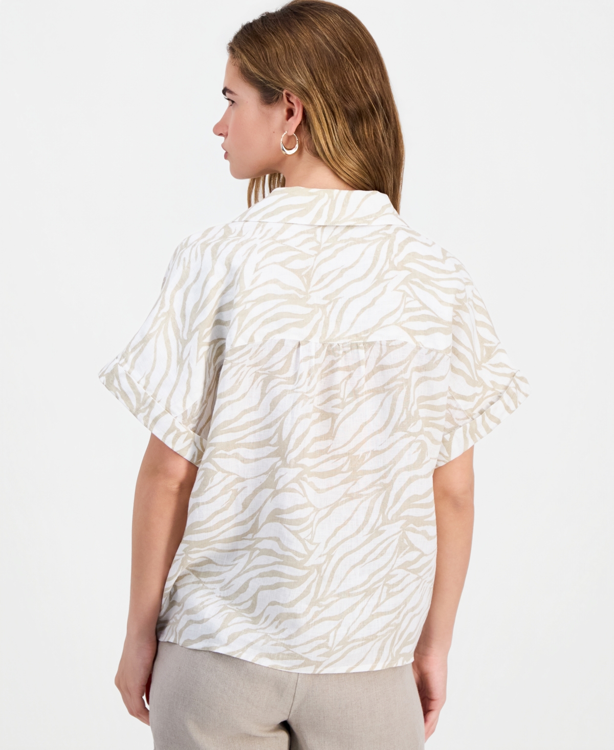 Charter Club Petite Linen Tie-Front Top, Exclusively at Macy's