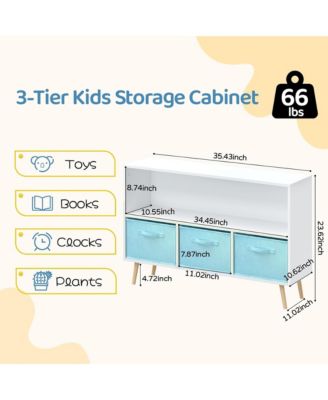 Kids Bookcase and Bookshelf, Toy Storage Cabinet Organizer with 3 Collapsible Fabric Drawers for Playroom, Living Room