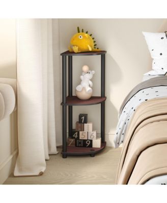 3 Tier Decorative Corner Bookshelf Display Rack, Dark Cherry