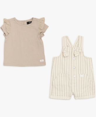 Baby Girls' Short-Sleeve T-Shirt and Overall, 2-Piece Set