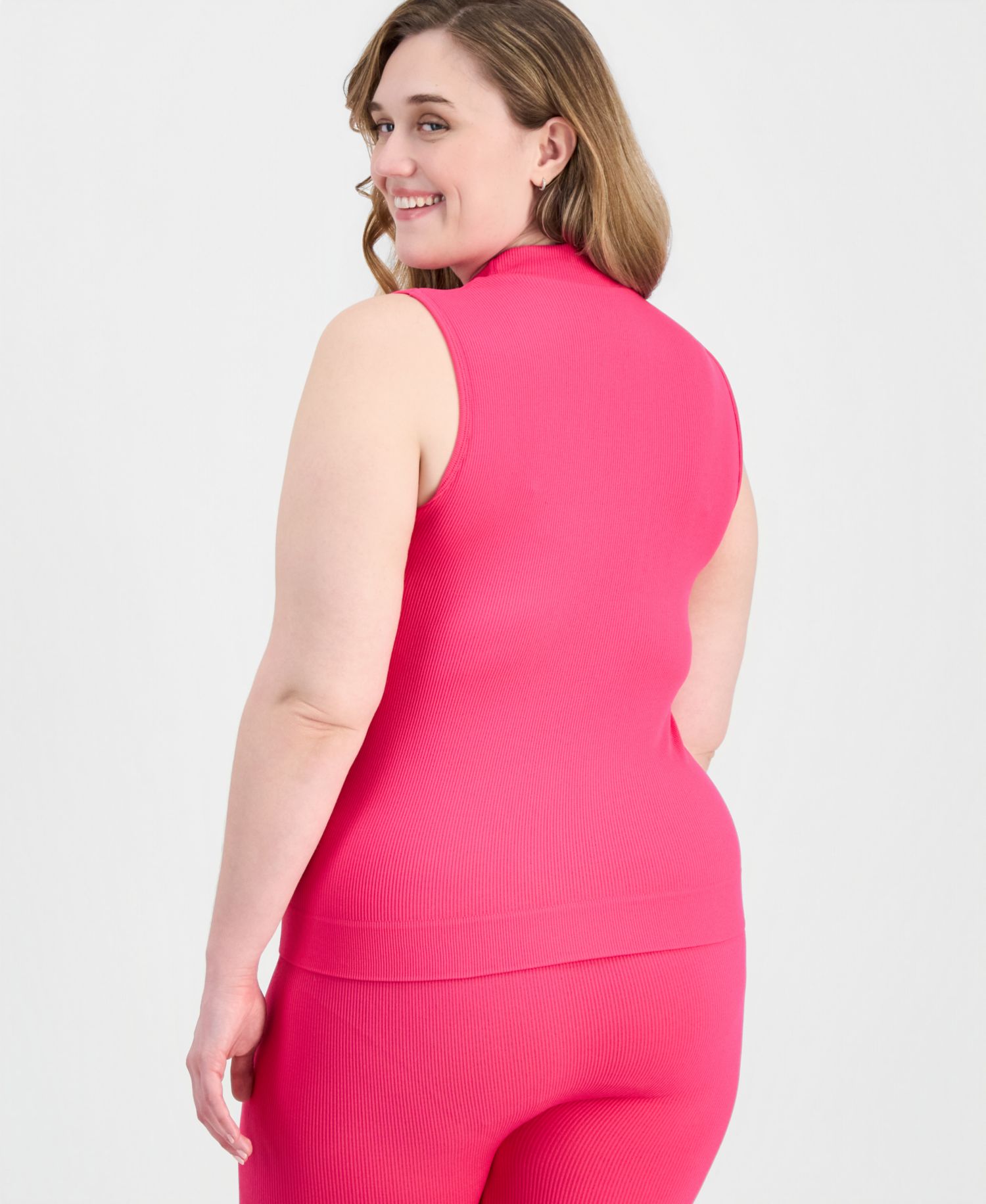 Trendy Plus Size Ribbed Mock Neck Top & Pants Set