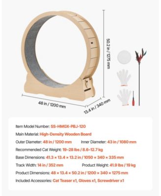 48" Wooden Cat Exercise Wheel with Carpeted Runway and Locking Mechanism