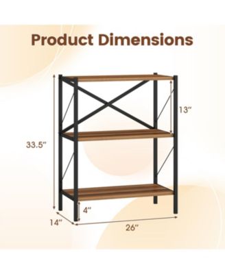 3 Tier Bookcase with Heavy Duty Metal Frame Industrial Shelf
