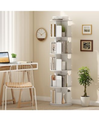 5-Tier Rotating Bookshelf 360degree(s) Display Rack with Dividers and Anti-falling
