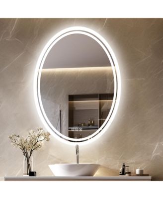 Oval Wall Mounted Dimmable 3 Colors Vanity Mirrors with Anti-Fog Smart Touch Switch