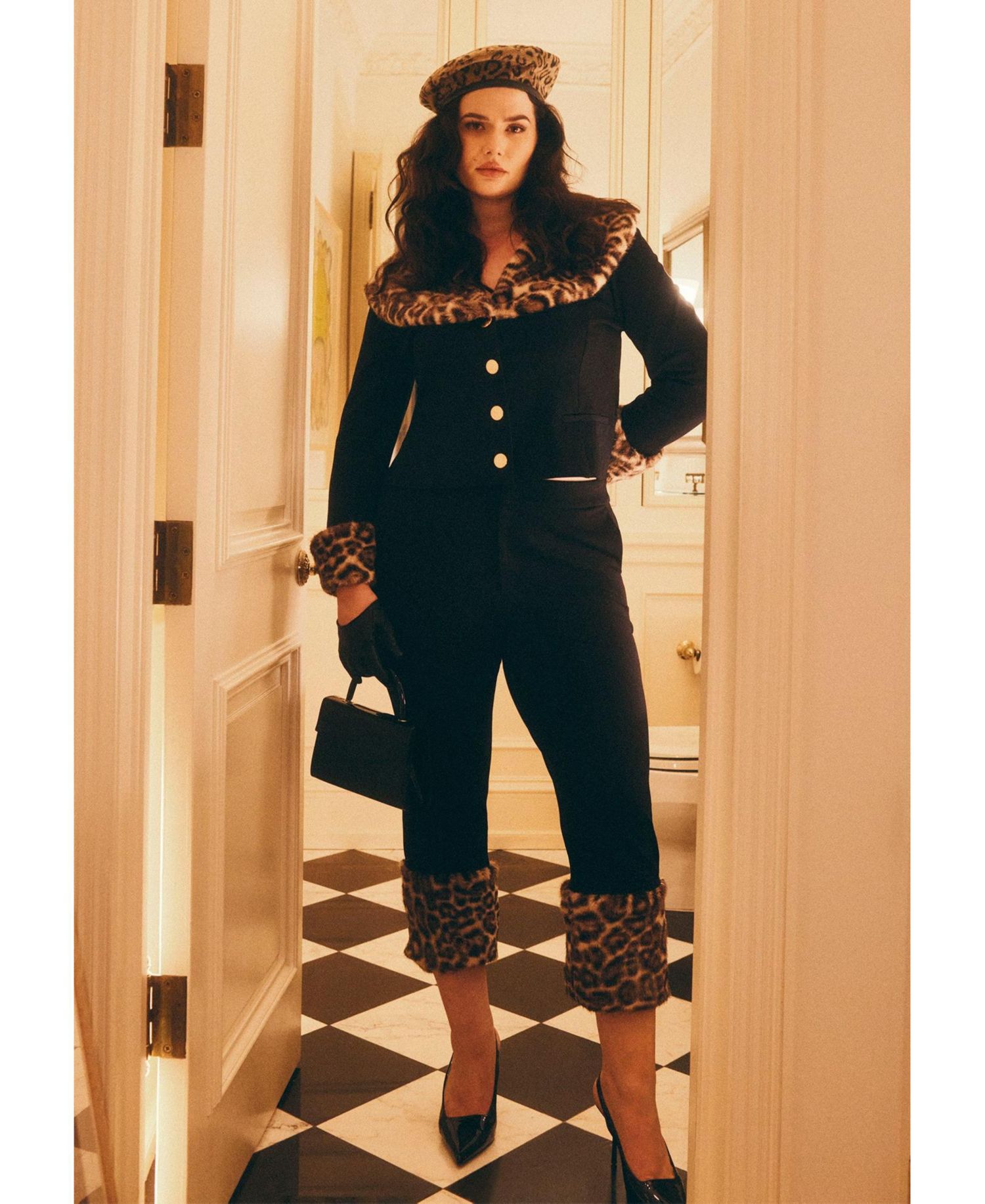 Women's Leopard Faux Fur Trim Pant