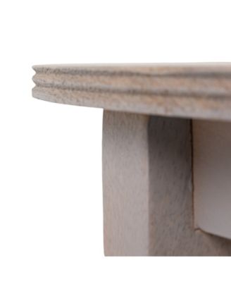 23" Wood Round End Table with 2-Woven Cane Shelves