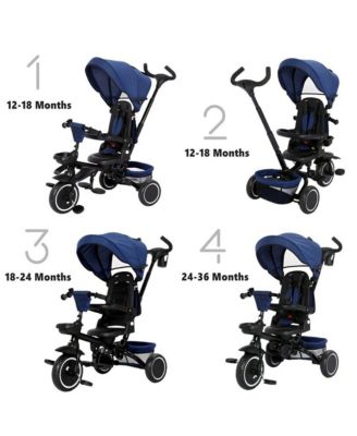 8-in-1 Folding Kids Tricycle Stroller with Adjustable Push Handle, Convertible Toddler Trike, Pink