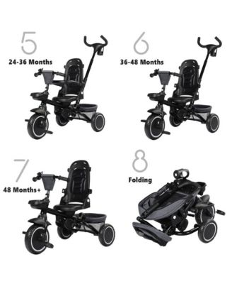 8-in-1 Folding Kids Tricycle Stroller with Adjustable Push Handle, Convertible Toddler Trike, Pink