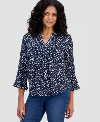 Style & Co Women's Printed Pintuck Ruffle Sleeve Top, Created for
