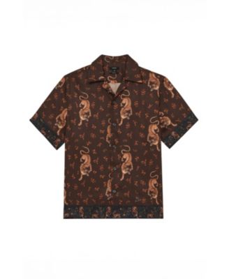 Men's Leopard-Print Cuban-Collar Shirt
