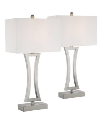 Roxie Tall Large Modern End Table Lamps Set of 2 WiFi Smart Socket Sculptural Brushed Nickel Finish Metal Living Room