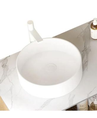 MUNIN 16'' Bathroom Sink, Round Vessel Ceramic Basin without Faucet, NO Cabinet, White