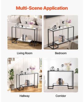 2 Tier Glass Console Table with Metal Frame for Entryway