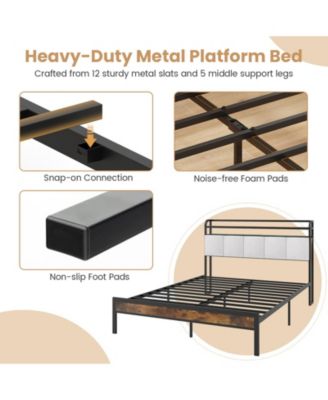 Queen Size Bed Frame with LED Light and Charging Station