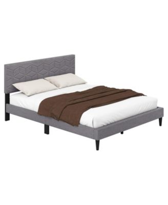 Queen Size Bed Frame Modern Platform Bed with Linen Fabric Upholstered Headboard