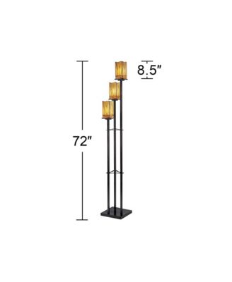 Style Floor Lamp with USB Charging Port 3-Light 72" Tall Amber Art Glass Shade for Living Room Reading
