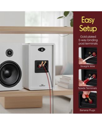 6.5” Bookshelf Speakers - Pair of Wired Bookshelf Speakers with Wall Mount Brackets, 2-Way HiFi Home Theater with Fiberglass Cone